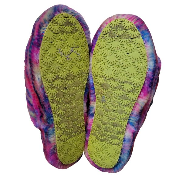 UGG Fluff Yeah Slide Slippers 6 Furry Cozy Strap Rainbow Pixelate Open Toe - Picture 4 of 8